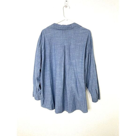 Hesters Orchard Shirt Womens 2X Button Front Chambray Blue Pocket Blouse Casual - Picture 2 of 5
